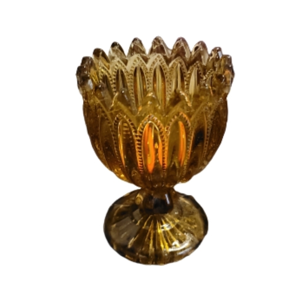 Amber glass Footed 4.5"  Open Compote CANDY NUT DISH vintage
